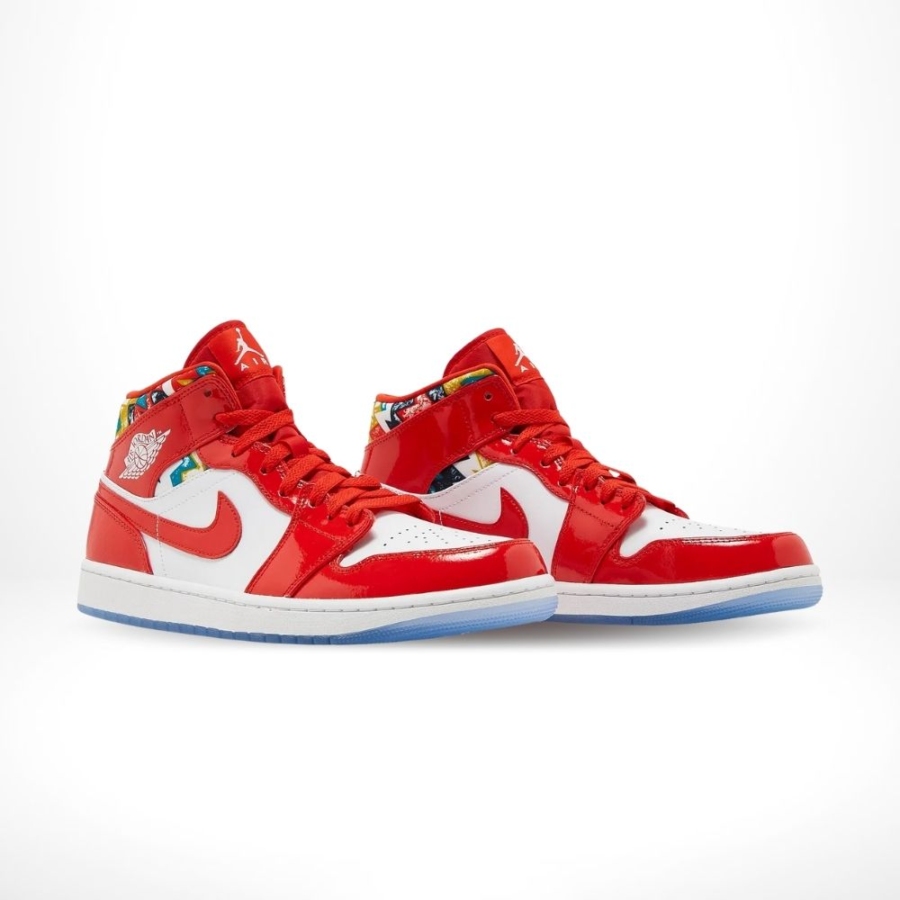 Angled front view of a full pair of Air Jordan 1