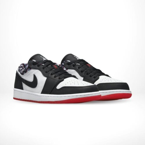 Angled front view of a full pair of Air Jordan 1