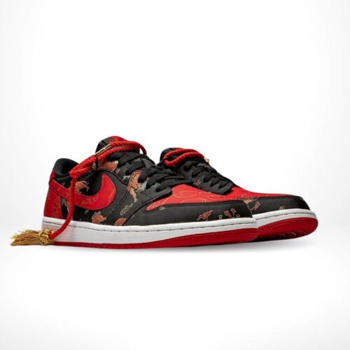 Angled front view of a full pair of Air Jordan 1