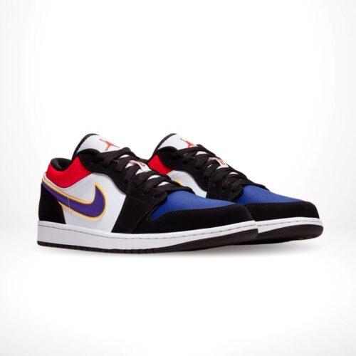 Angled front view of a full pair of Air Jordan 1