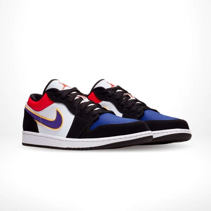 Angled front view of a full pair of Air Jordan 1