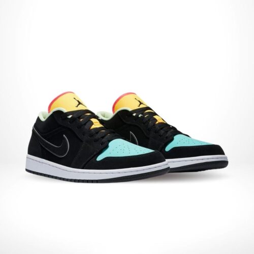 Angled front view of a full pair of Air Jordan 1