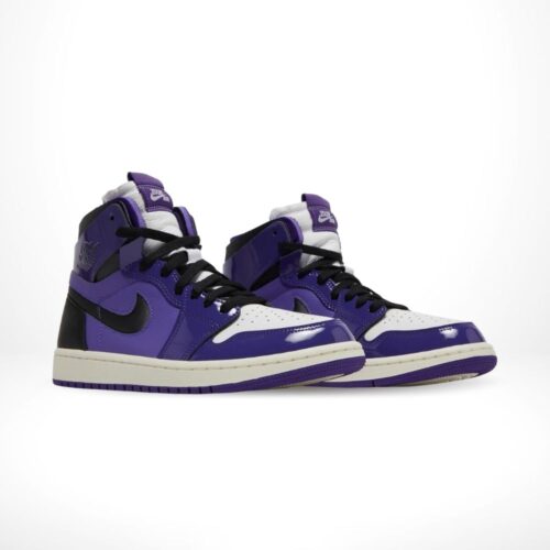 Angled front view of a full pair of Air Jordan 1