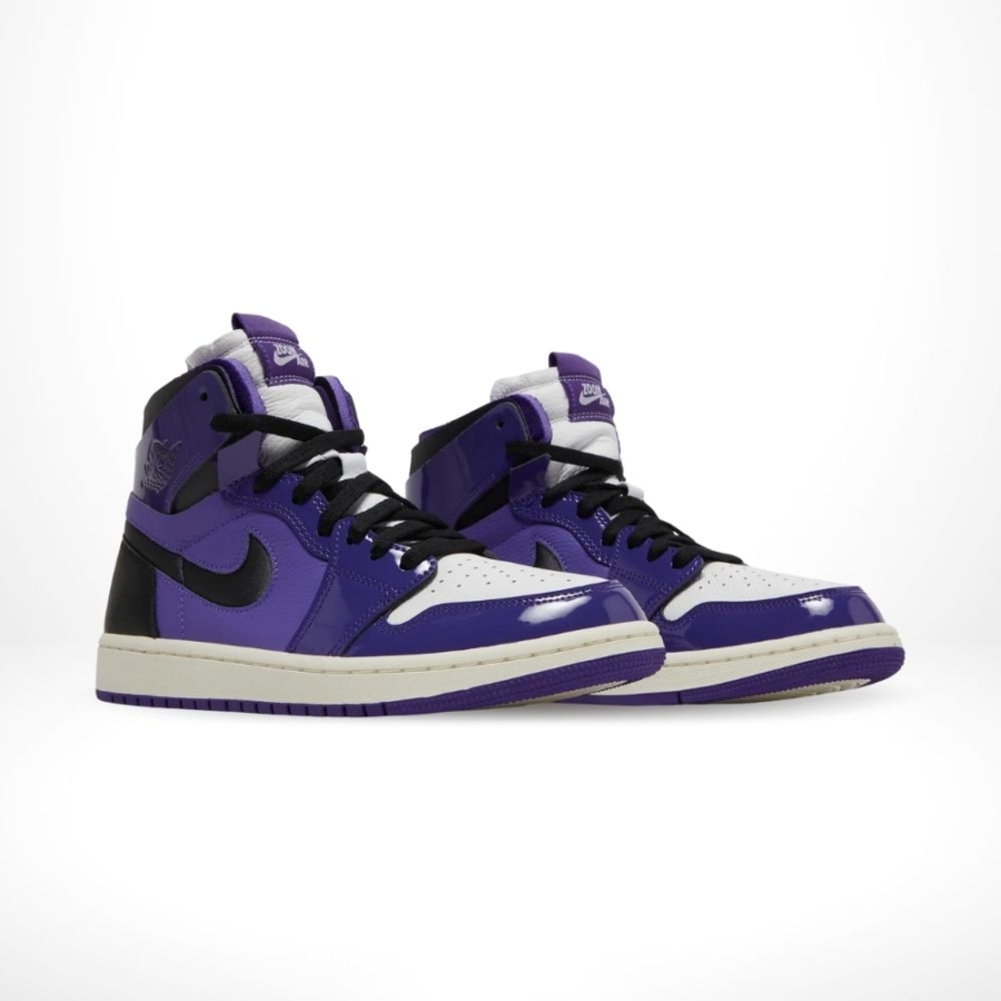 Angled front view of a full pair of Air Jordan 1