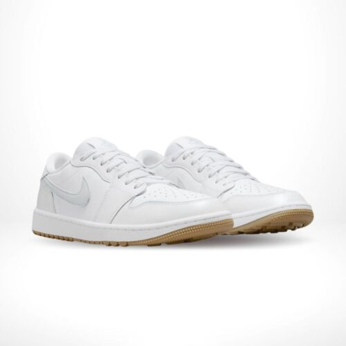 Angled front view of a full pair of Air Jordan 1