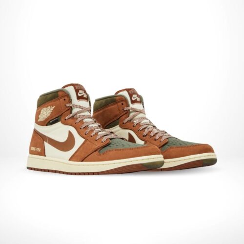 Angled front view of a full pair of Air Jordan 1