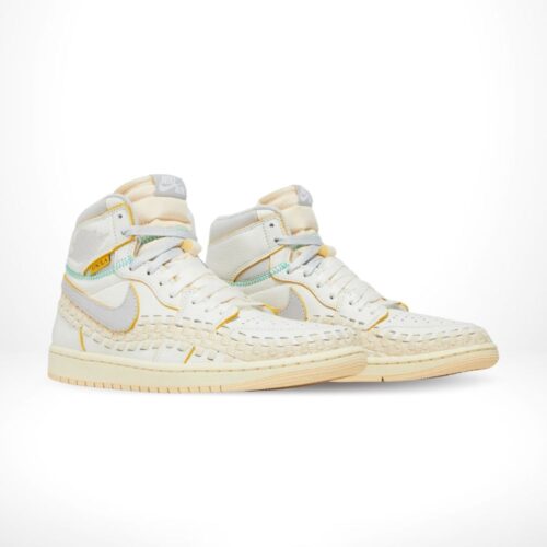 Angled front view of a full pair of Air Jordan 1