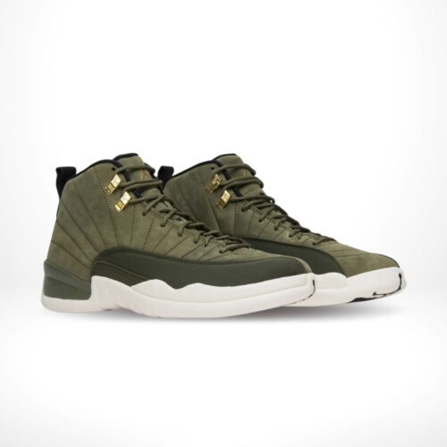 Angled front view of a full pair of Air Jordan 12