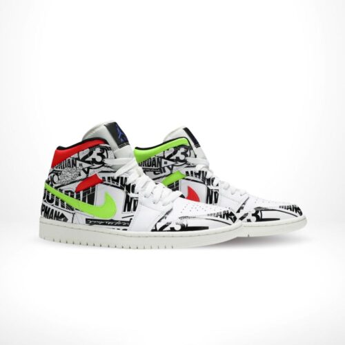 Angled front view of a full pair of Air Jordan 1