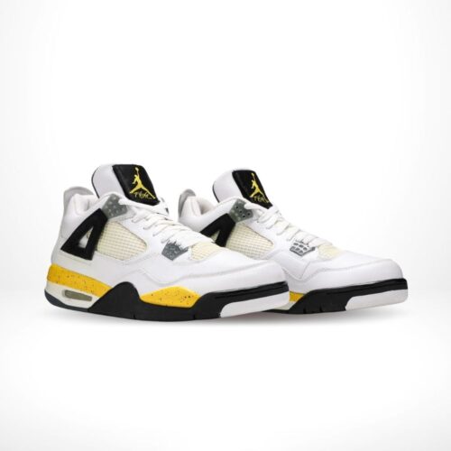 Angled front view of a full pair of Air Jordan 4