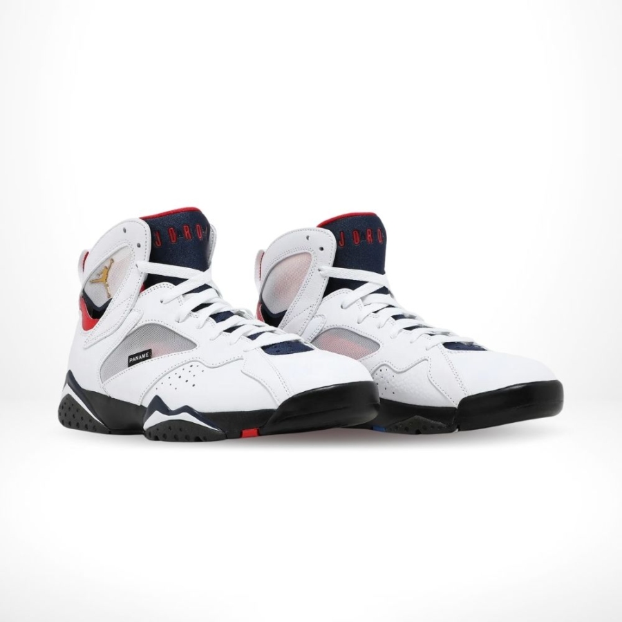 Angled front view of a full pair of Air Jordan 7