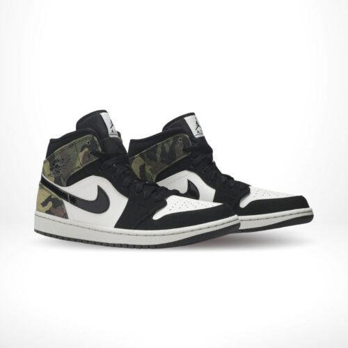 Angled front view of a full pair of Air Jordan 1