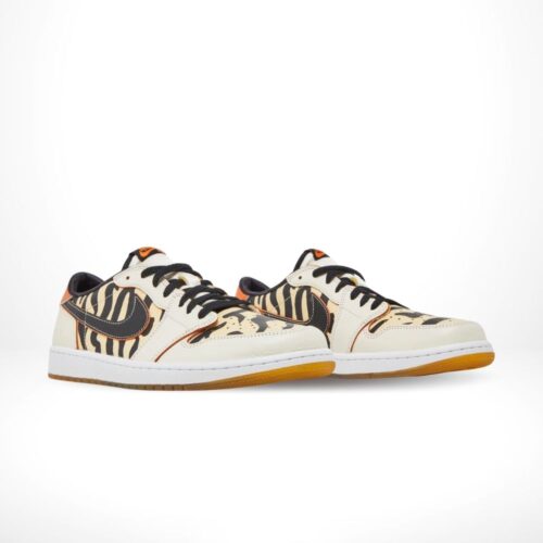 Angled front view of a full pair of Air Jordan 1