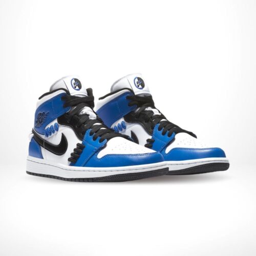 Angled front view of a full pair of Air Jordan 1