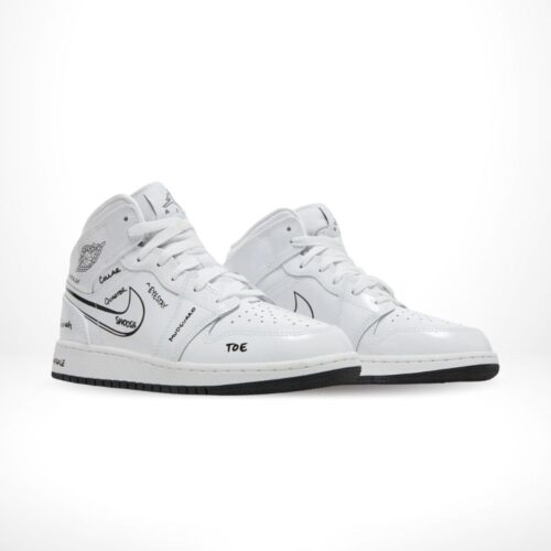 Angled front view of a full pair of Air Jordan 1