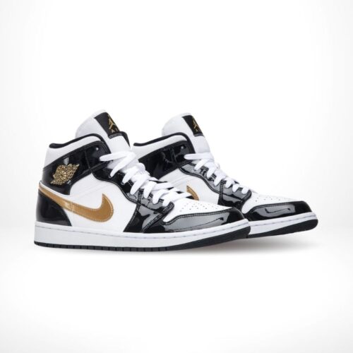 Angled front view of a full pair of Air Jordan 1