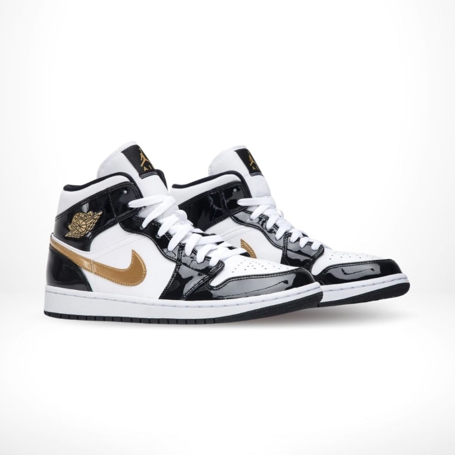 Angled front view of a full pair of Air Jordan 1
