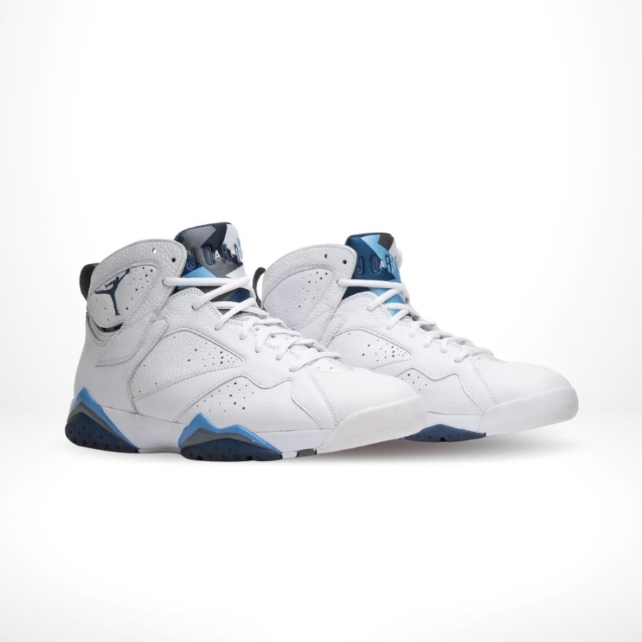 Angled front view of a full pair of Air Jordan 7