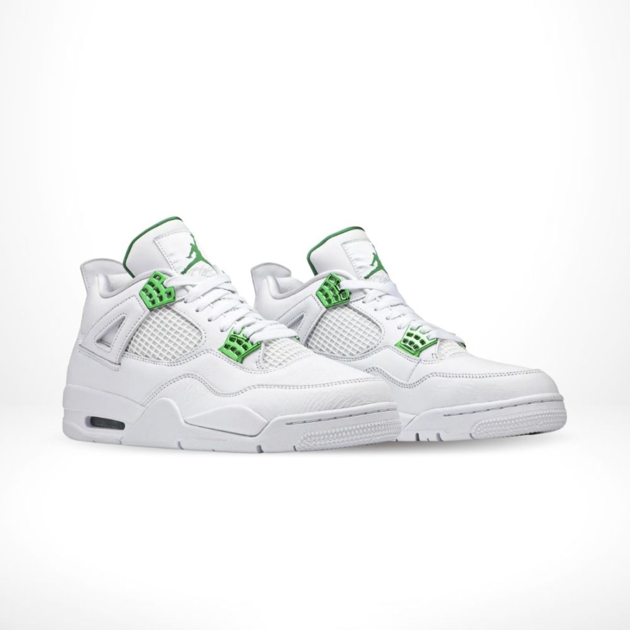 Angled front view of a full pair of Air Jordan 4