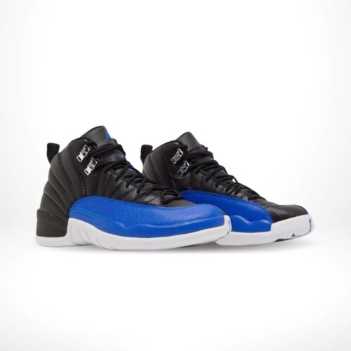 Angled front view of a full pair of Air Jordan 12
