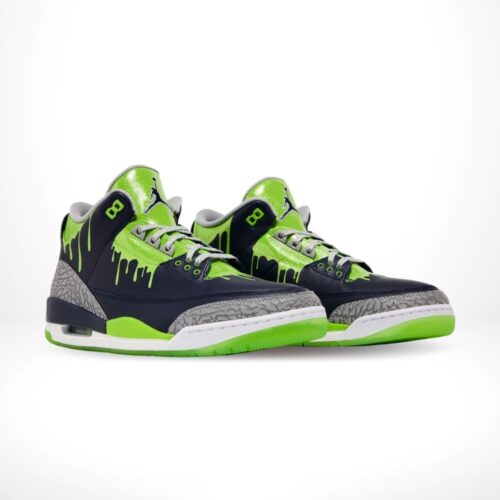 Angled front view of a full pair of Air Jordan 3