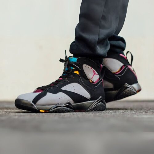 Angled front view of a full pair of Air Jordan 7