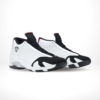Angled front view of a full pair of Air Jordan 14