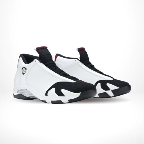 Angled front view of a full pair of Air Jordan 14