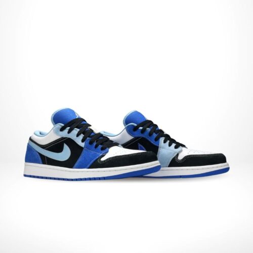 Angled front view of a full pair of Air Jordan 1