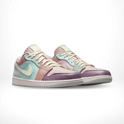 Angled front view of a full pair of Air Jordan 1