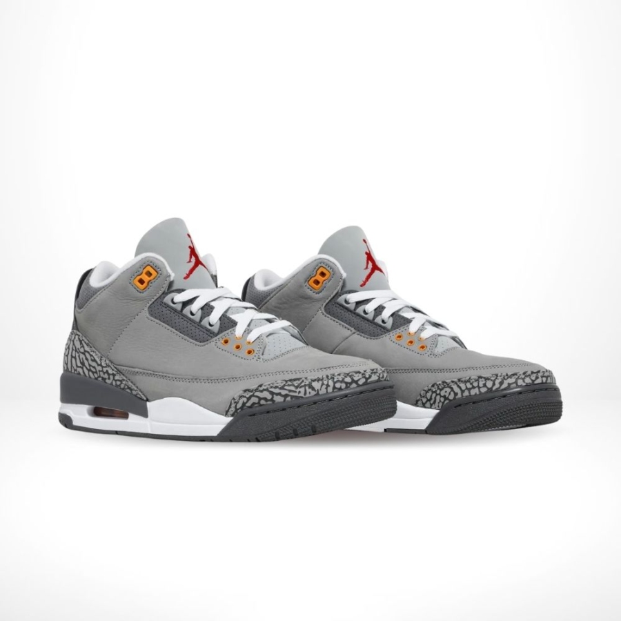 Angled front view of a full pair of Air Jordan 3