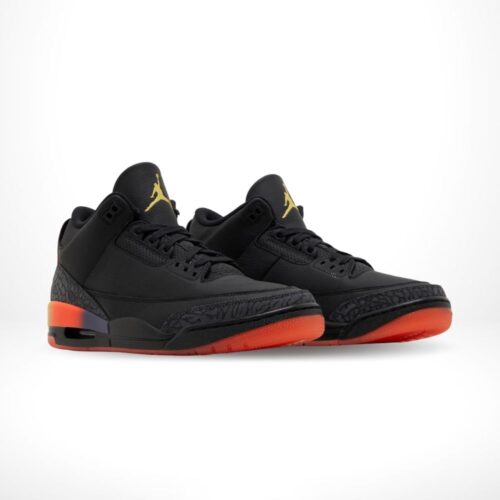 Angled front view of a full pair of Air Jordan 3