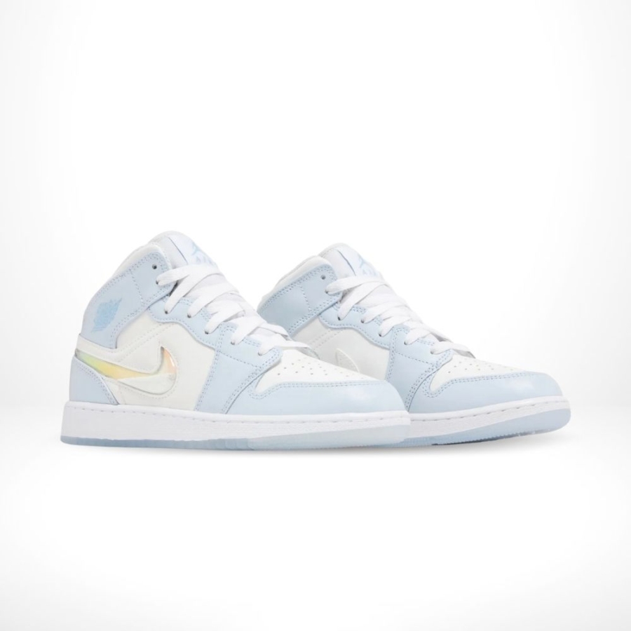 Angled front view of a full pair of Air Jordan 1