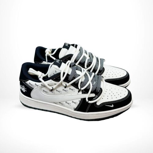 Angled front view of a full pair of Air Jordan 1