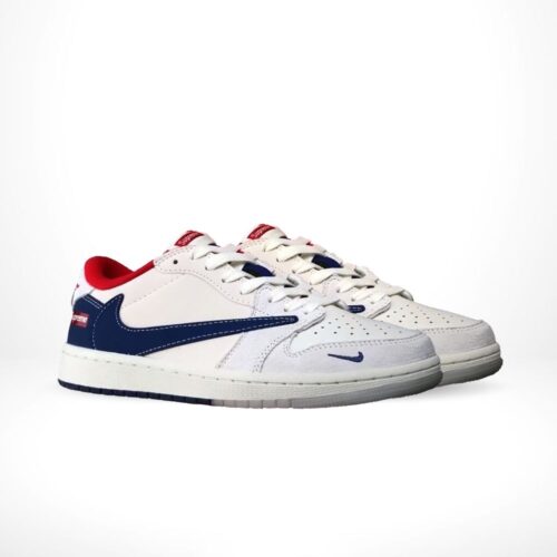 Angled front view of a full pair of Air Jordan 1
