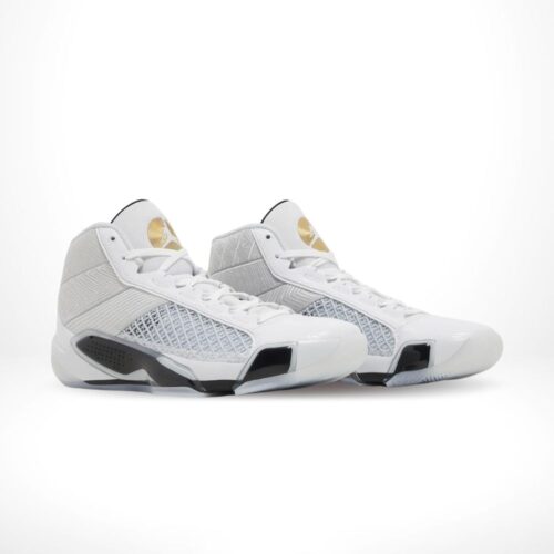 Angled front view of a full pair of Air Jordan 38