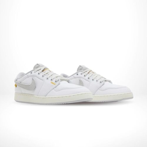 Angled front view of a full pair of Air Jordan 1