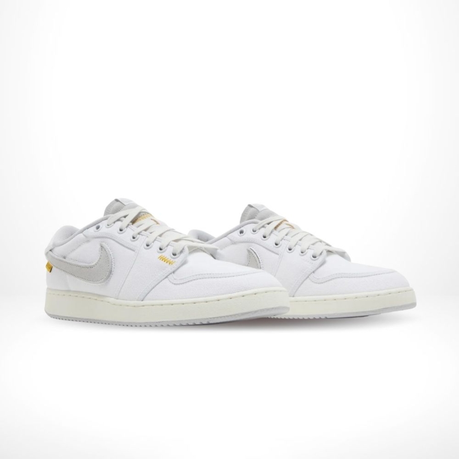 Angled front view of a full pair of Air Jordan 1