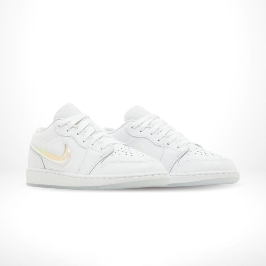 Angled front view of a full pair of Air Jordan 1