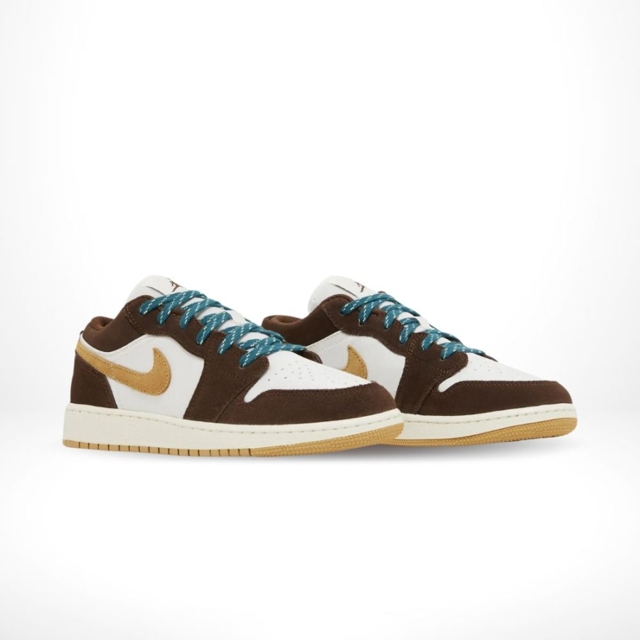 Angled front view of a full pair of Air Jordan 1