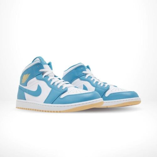 Angled front view of a full pair of Air Jordan 1