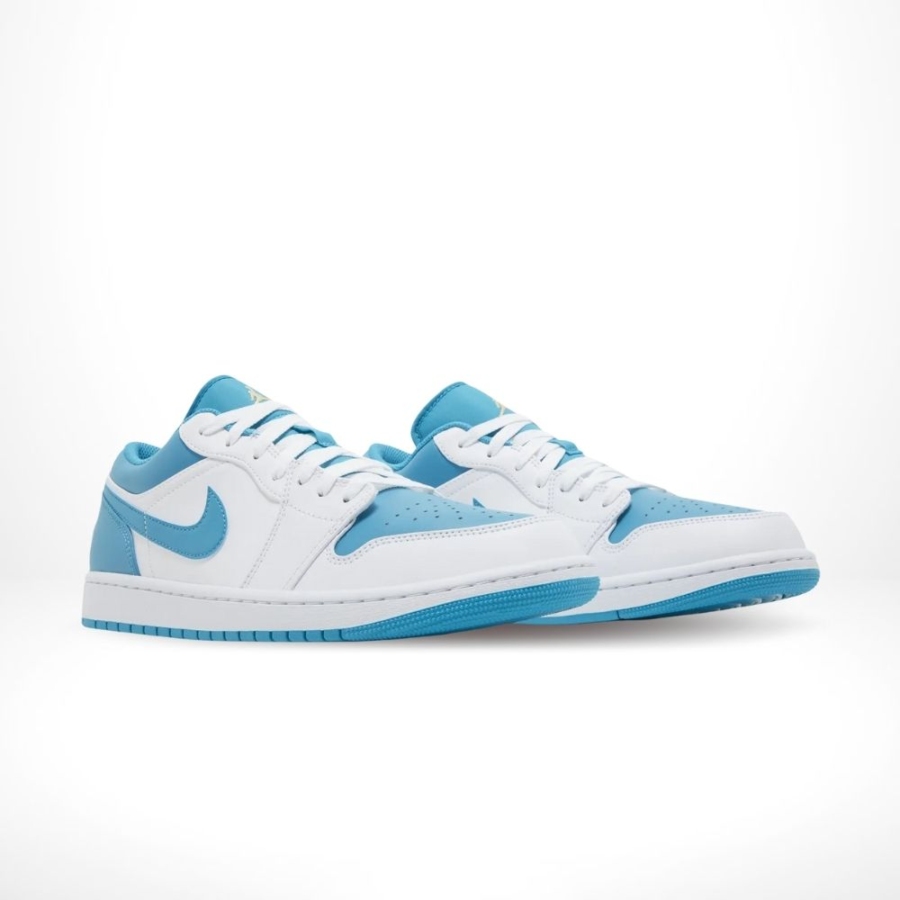 Angled front view of a full pair of Air Jordan 1