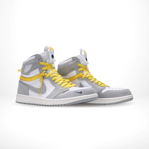 Angled front view of a full pair of Air Jordan 1