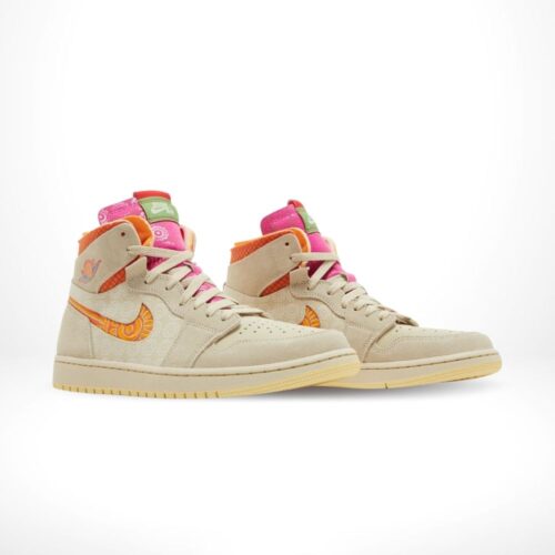 Angled front view of a full pair of Air Jordan 1