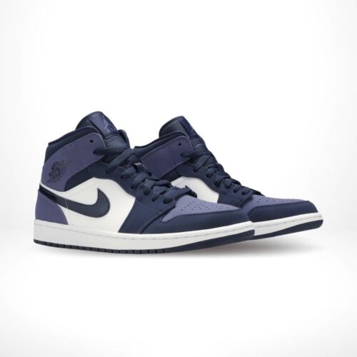 Angled front view of a full pair of Air Jordan 1