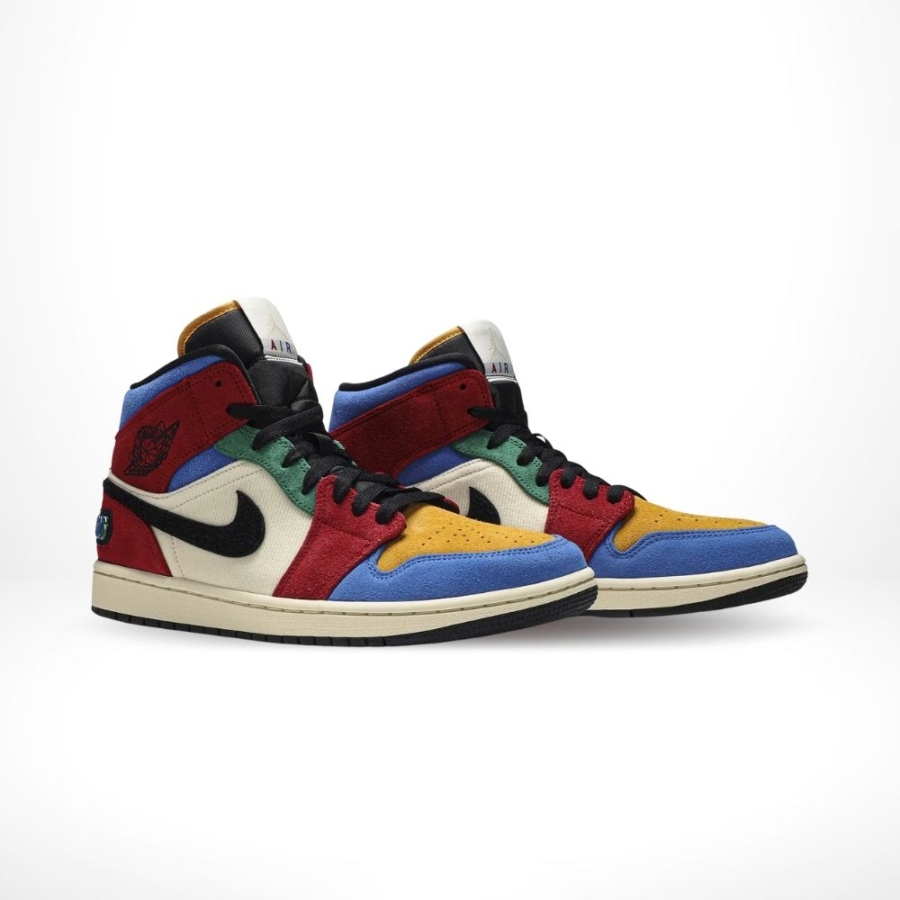 Angled front view of a full pair of Air Jordan 1