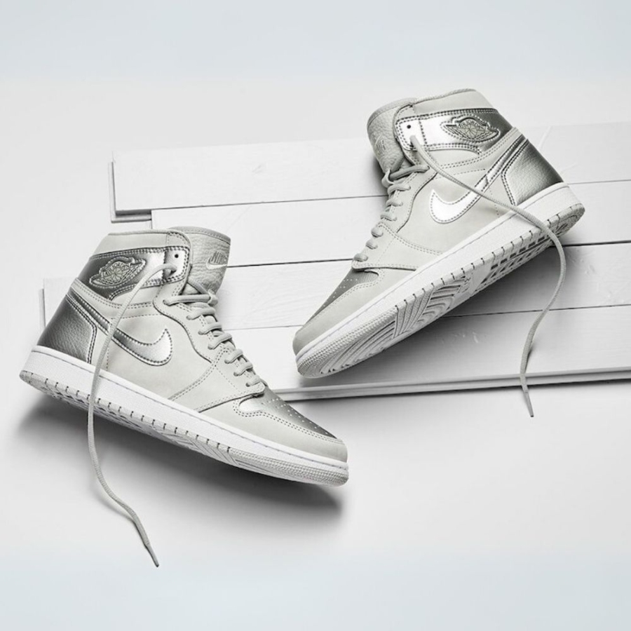Angled front view of a full pair of Air Jordan 1