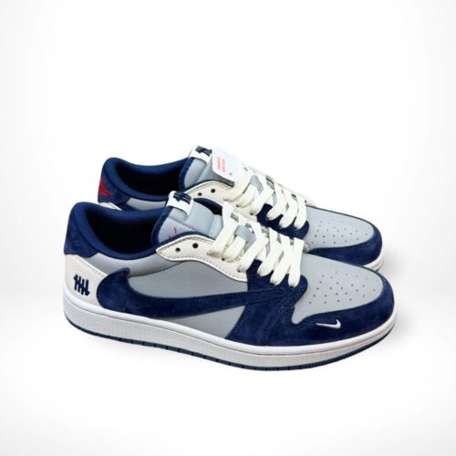 Angled front view of a full pair of Air Jordan 1