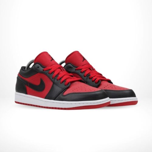 Angled front view of a full pair of Air Jordan 1