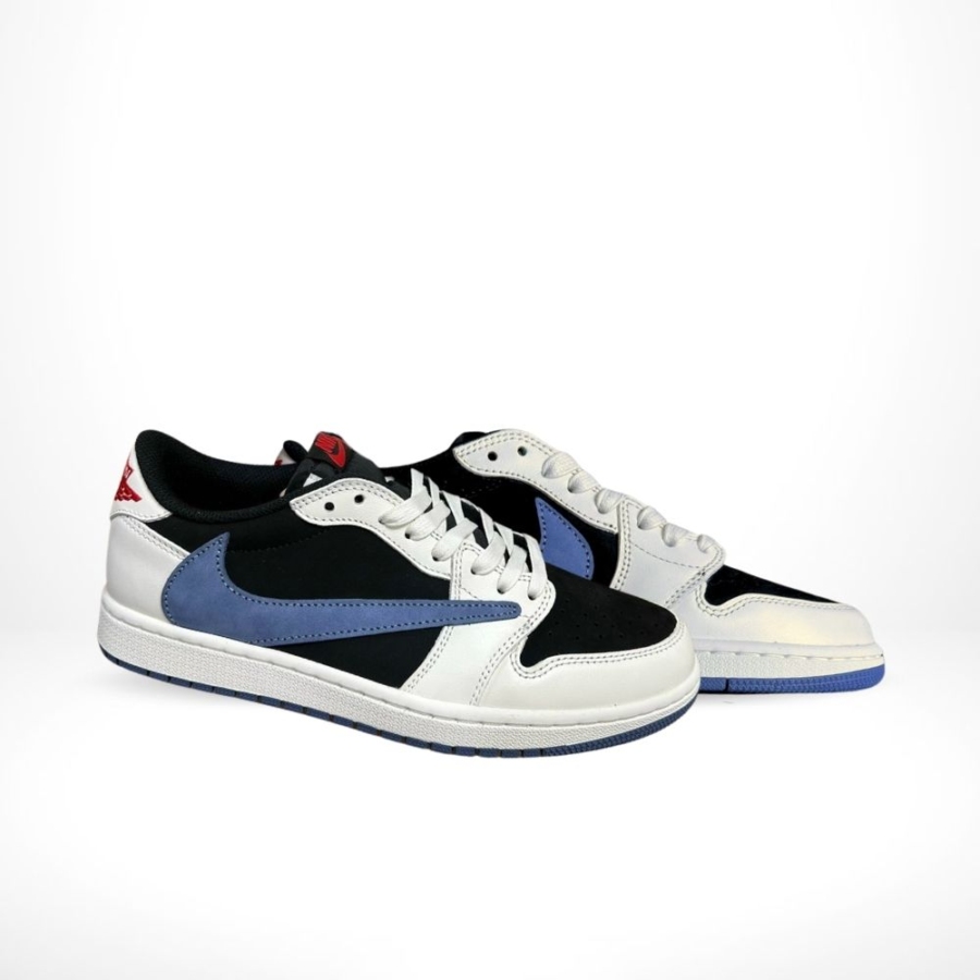 Angled front view of a full pair of Air Jordan 1